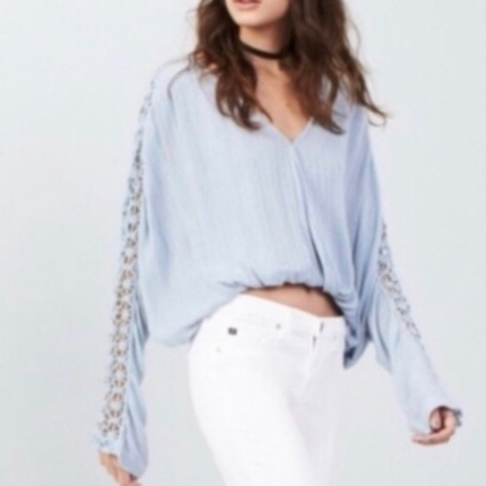 Free People Runway Crochet Sleeve Wrap Top